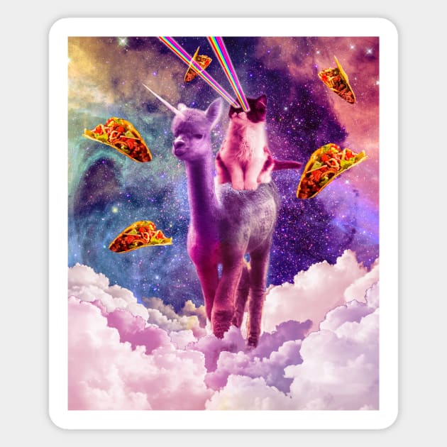 Cosmic Cat Riding Alpaca Unicorn Sticker by Random Galaxy